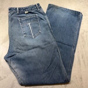 Vintage 70s Wrangler LTF Wide Leg Blue Cotton Jeans Size 20 Thrashed 33x33